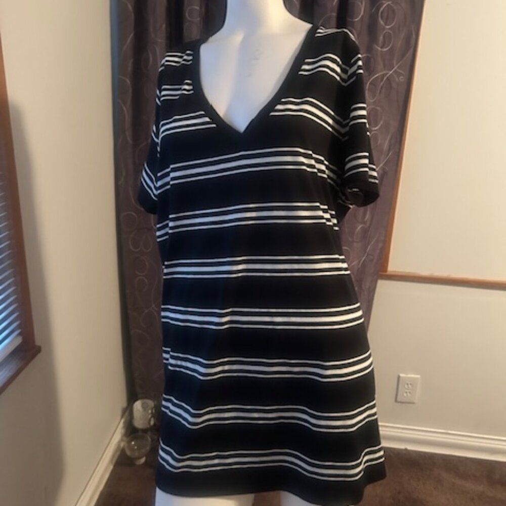 Pure Energy Black/White stripe V-neck t-shirt, size 2X